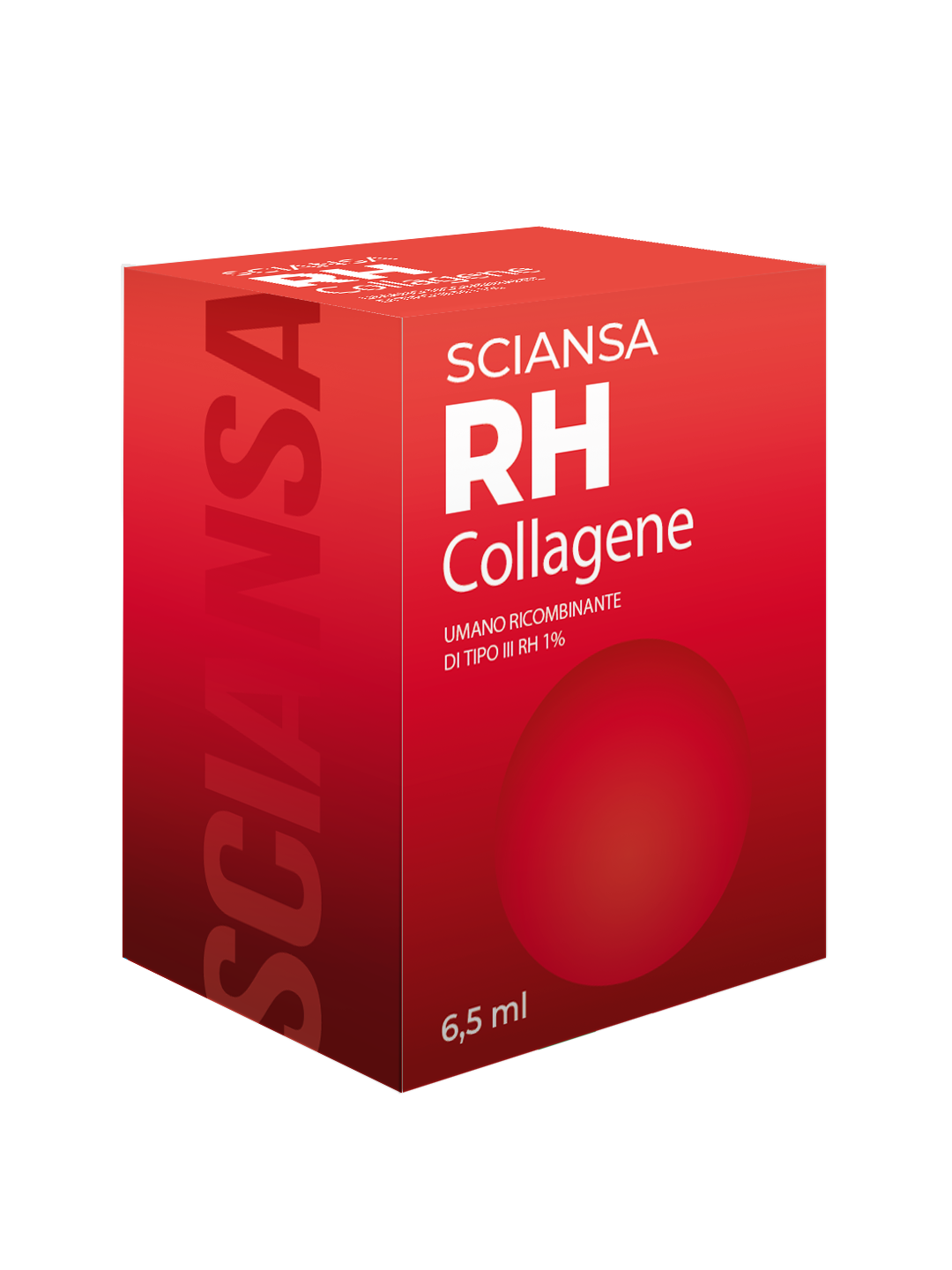 Актуальный макет упаковки SCIANSA RH Collagene с белыми надписями и объёмом 6,5 мл